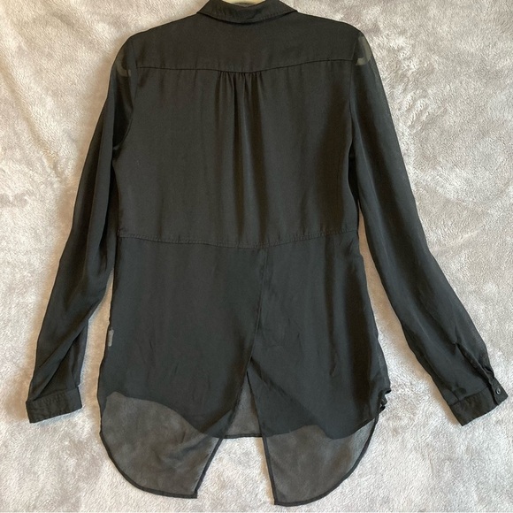 Free People Black Long Sleeve Button Down Sheer Bottom Half Size Small - Picture 2 of 12